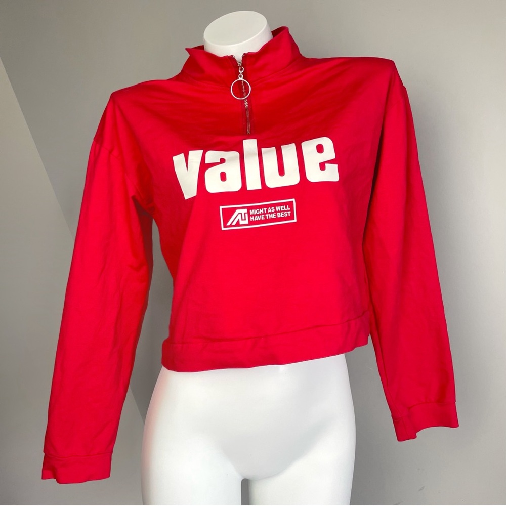 Red Streetwear Zip-Up Crop Sweatshirt